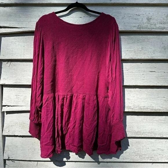 Torrid dark pick peasant blouse smocked balloon Bohemian Whimsigoth Plus size - Picture 5 of 9